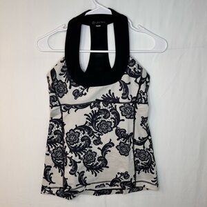 Lululemon Athletica Laceoflage WorkOut Scoop NeckTank Top Black Crème Floral SZ6